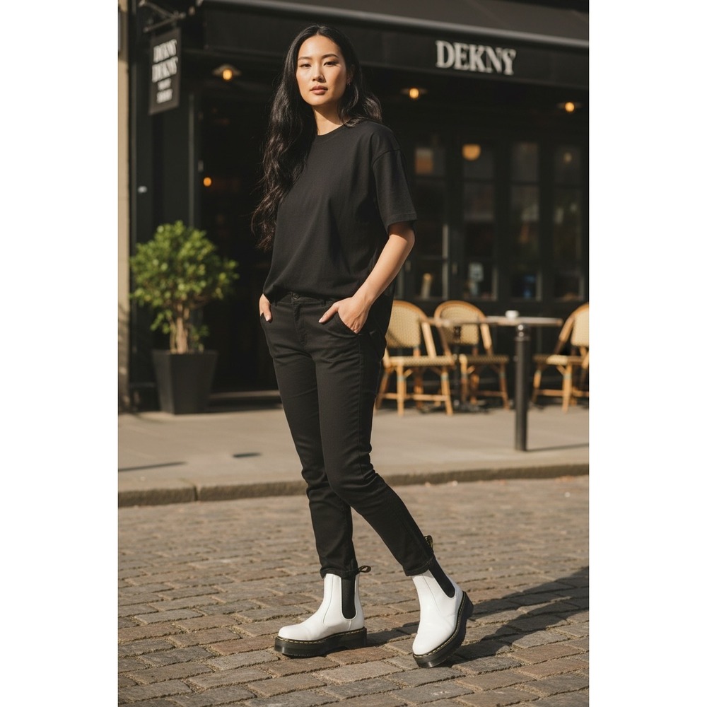 Dr. Martens 2976 Quad White Leather Platform Chelsea Boots Men's 8 / Women's 9